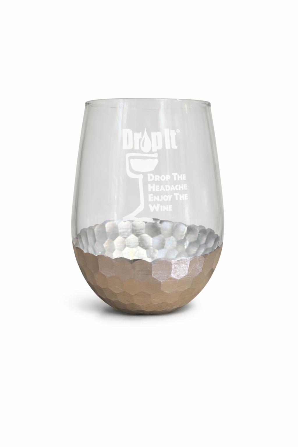 Stemless Wine Glass - Drop It® Logo
