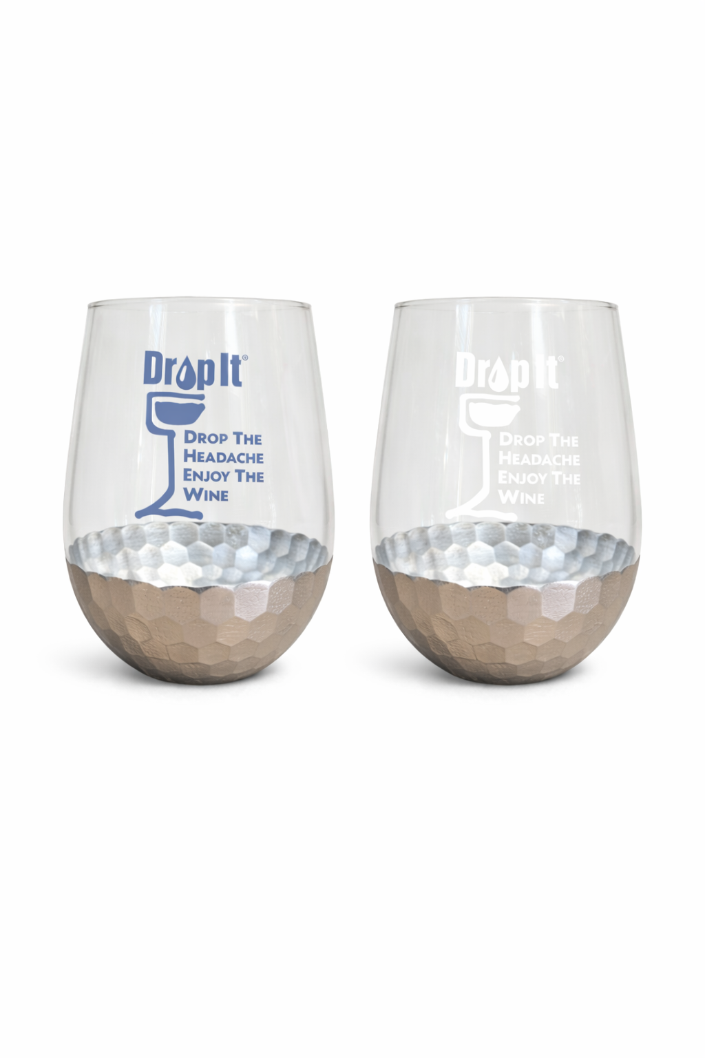 Stemless Wine Glass - Drop It® Logo